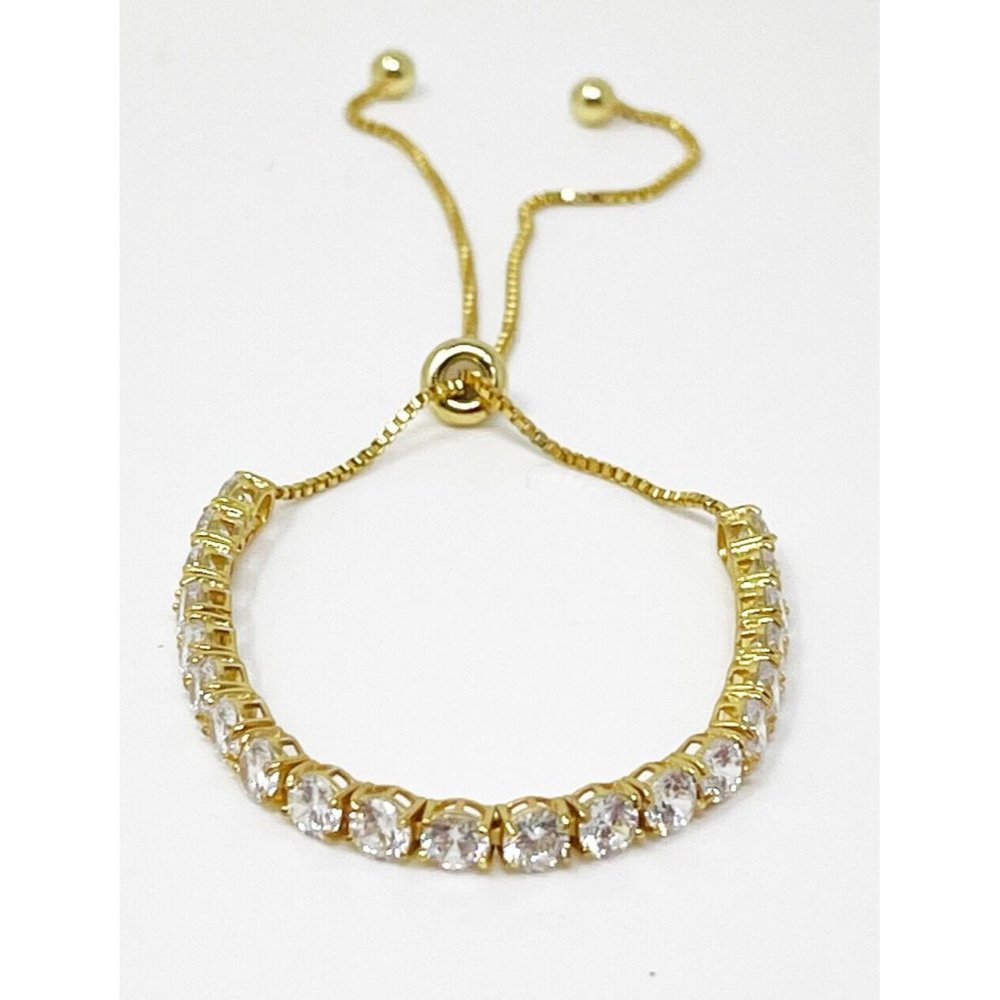 925 Sterling Silver Vermeil Crystal Adjustable Tennis Bracelet Marked FZN